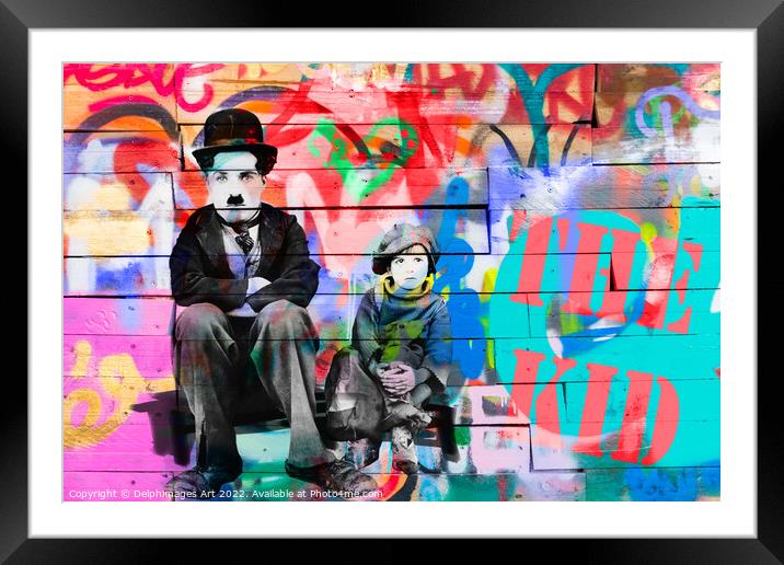 Charlie Chaplin and the Kid graffiti Framed Mounted Print by Delphimages Art
