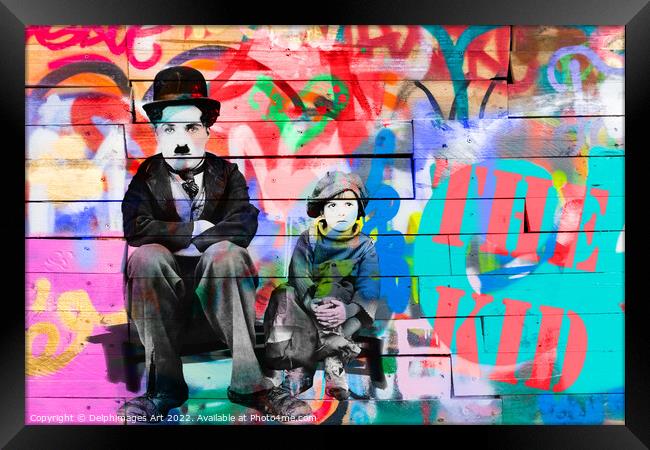 Charlie Chaplin and the Kid graffiti Framed Print by Delphimages Art