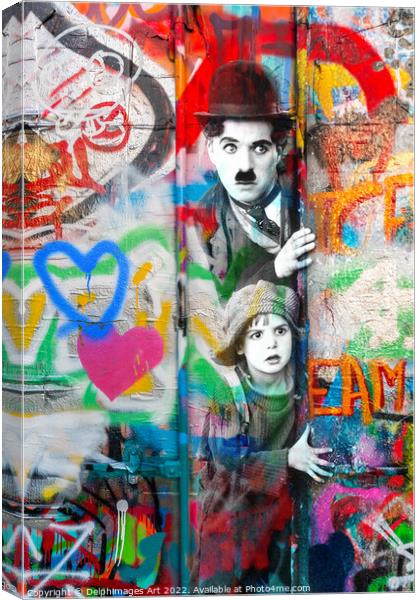 Charlie Chaplin and the Kid street art Canvas Print by Delphimages Art