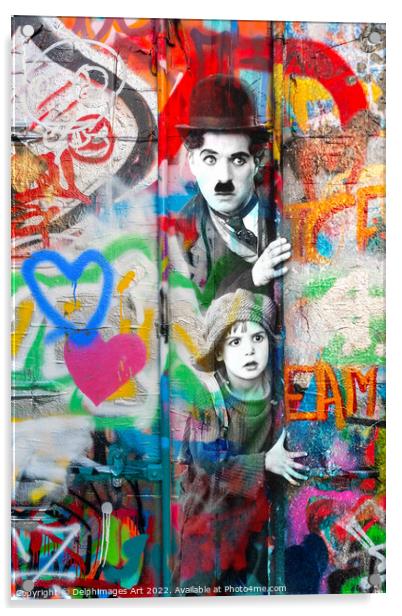 Charlie Chaplin and the Kid street art Acrylic by Delphimages Art