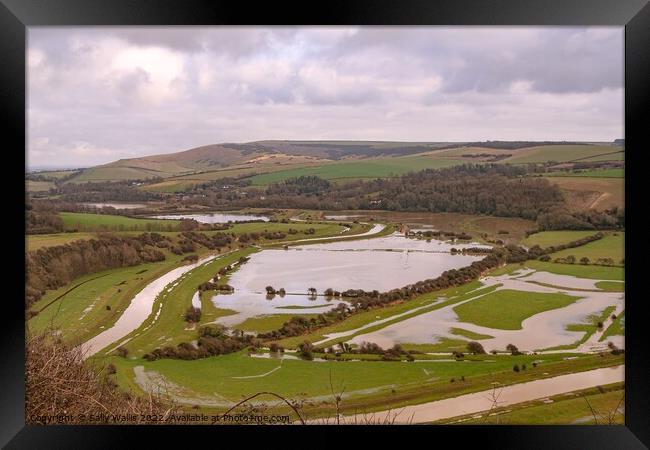 Flooded Cuckmere valley Framed Print by Sally Wallis