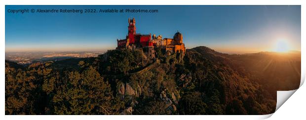 Panoramic view of Pena Palace, Sintra at sunset Print by Alexandre Rotenberg