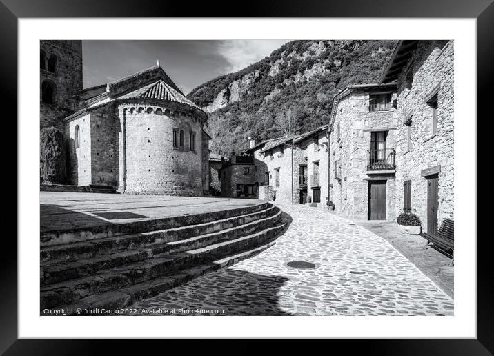 Romanesque Echoes in Beget - CR2011-4074-BW Framed Mounted Print by Jordi Carrio