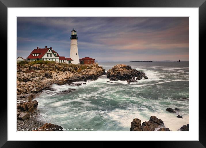 Maine Lighthouse Evening Framed Mounted Print by Robert Bell