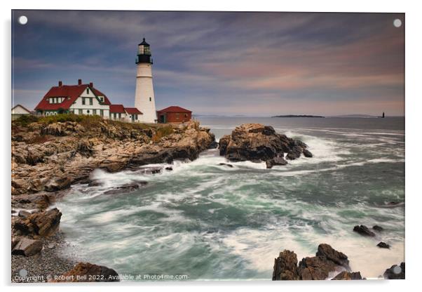 Maine Lighthouse Evening Acrylic by Robert Bell