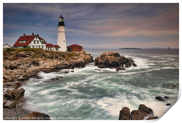Maine Lighthouse Evening Print by Robert Bell
