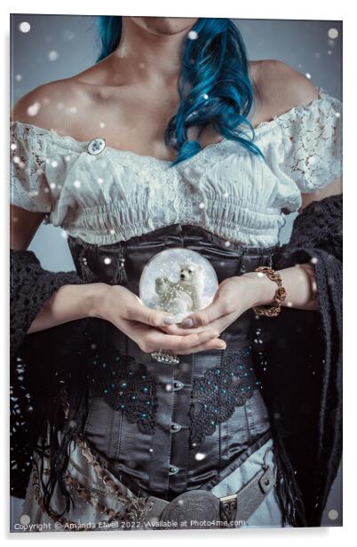 Woman Holding Snowglobe Acrylic by Amanda Elwell
