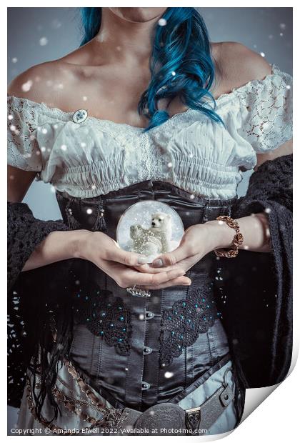 Woman Holding Snowglobe Print by Amanda Elwell