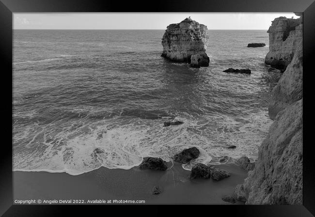 Cliffs of Sao Rafael Beach - Monochrome Framed Print by Angelo DeVal