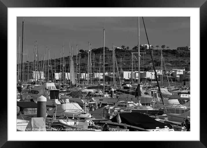 Albufeira Marina Boats in Monochrome  Framed Mounted Print by Angelo DeVal