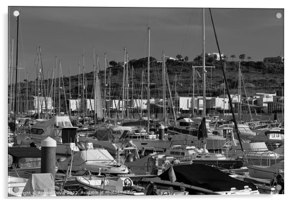 Albufeira Marina Boats in Monochrome  Acrylic by Angelo DeVal