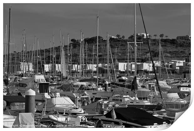 Albufeira Marina Boats in Monochrome  Print by Angelo DeVal