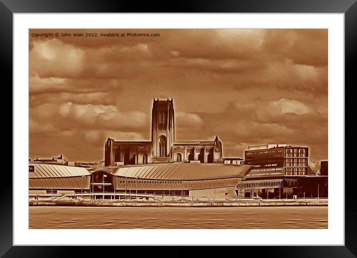 Anglican Cathedral and M&S Bank Arena Liverpool  Framed Mounted Print by John Wain