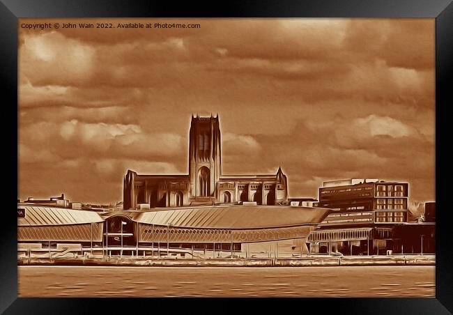 Anglican Cathedral and M&S Bank Arena Liverpool  Framed Print by John Wain