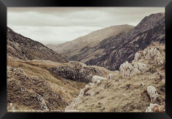 Snowdonia Valley Pyg Track Framed Print by Adrian Burgess