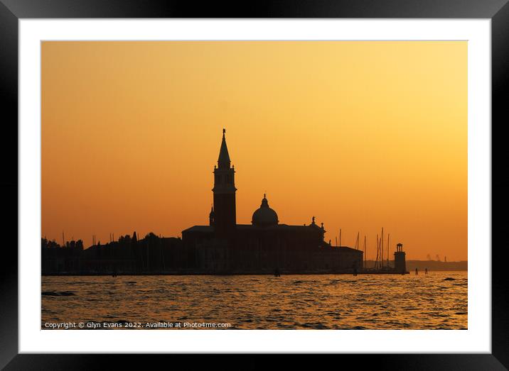 Sunset in Venice. Framed Mounted Print by Glyn Evans