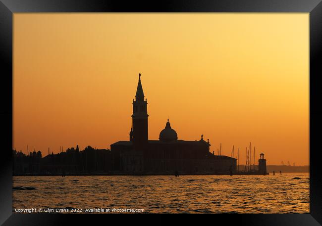 Sunset in Venice. Framed Print by Glyn Evans
