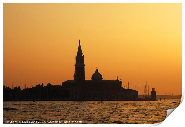 Sunset in Venice. Print by Glyn Evans