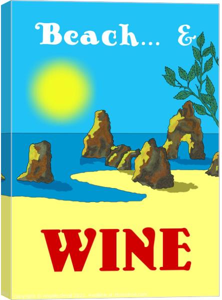 Beach and Wine. Vintage Mosaic Illustration Canvas Print by Angelo DeVal