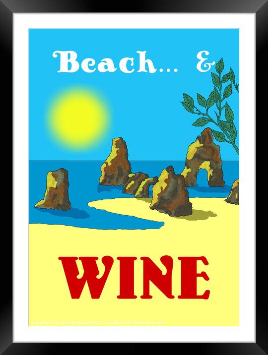 Beach and Wine. Vintage Mosaic Illustration Framed Mounted Print by Angelo DeVal