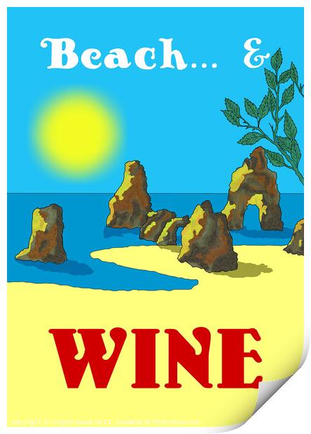 Beach and Wine. Vintage Mosaic Illustration Print by Angelo DeVal