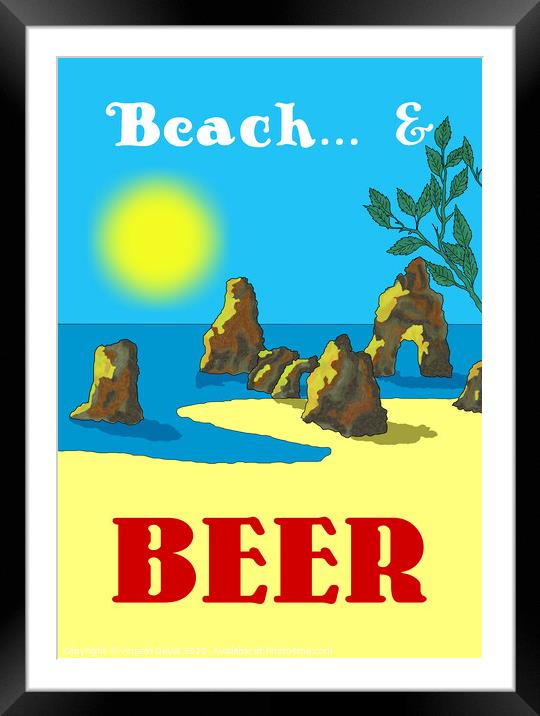 Beach and Beer. Vintage Mosaic Illustration Framed Mounted Print by Angelo DeVal