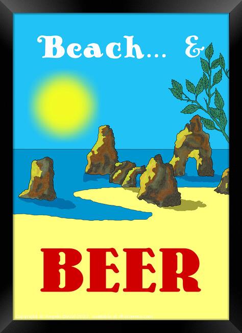 Beach and Beer. Vintage Mosaic Illustration Framed Print by Angelo DeVal