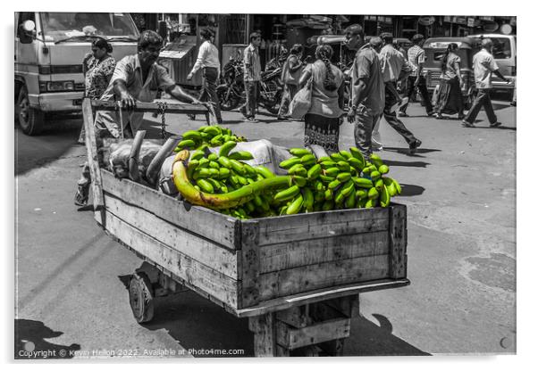 Man pushing crt of bananas in Colombo, Sri Lanka Acrylic by Kevin Hellon