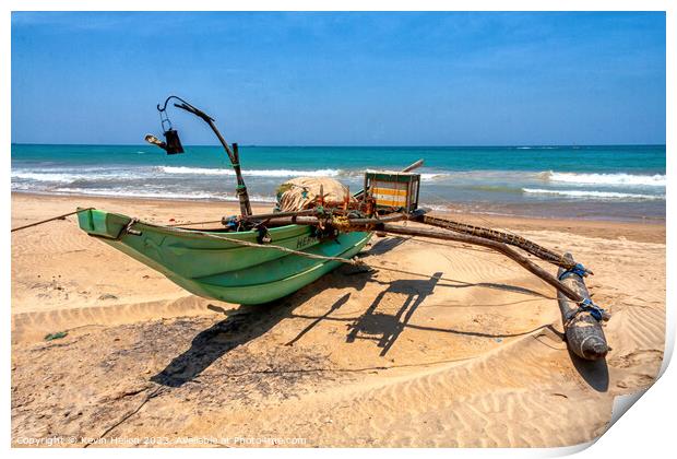 Traditional, Sri Lankan fishing boat, beach, Colombo, Sri Lanka Print by Kevin Hellon