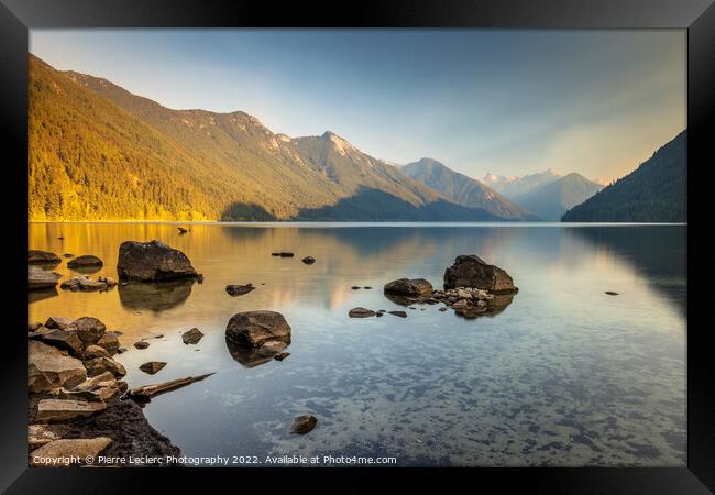 Rocks on a smoky lake shore Framed Print by Pierre Leclerc Photography