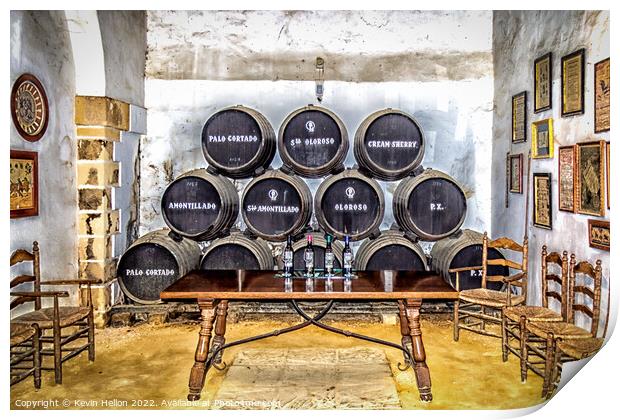 Sherry tasting cellar, Jerez, Spain Print by Kevin Hellon