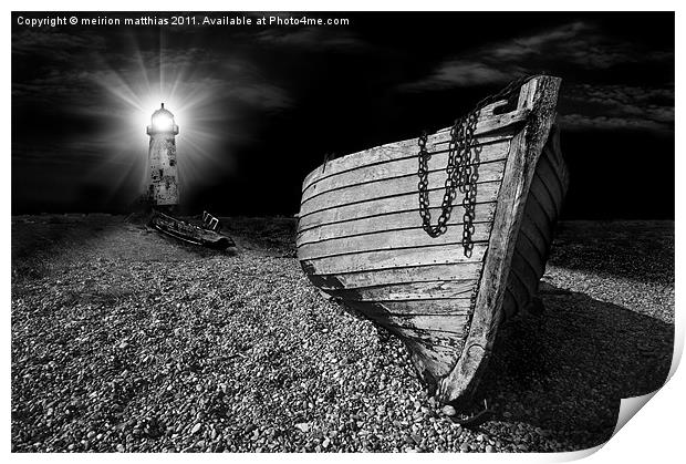 fishing boat graveyard after dark Print by meirion matthias