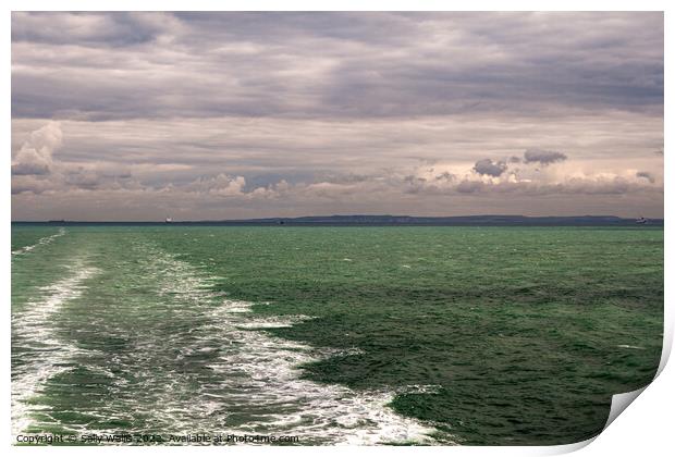 Straight wake of cross channel ferry Print by Sally Wallis