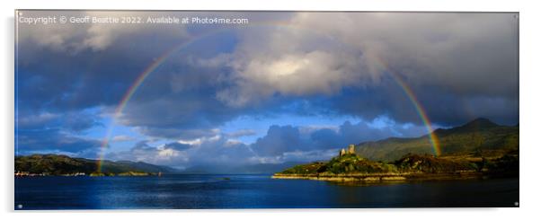 Maol Castle and double rainbow over Loch Alsh Acrylic by Geoff Beattie