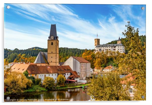 Small town and medieval castle Rozmberk nad Vltavou, Czech Republic. Acrylic by Sergey Fedoskin