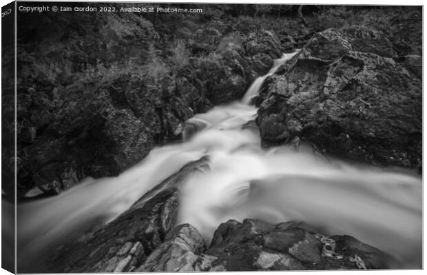 Falls of Feugh Waterfall Banchory Royal Deeside Black and White Scotland Canvas Print by Iain Gordon