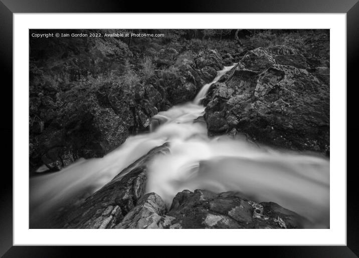 Falls of Feugh Waterfall Banchory Royal Deeside Black and White Scotland Framed Mounted Print by Iain Gordon