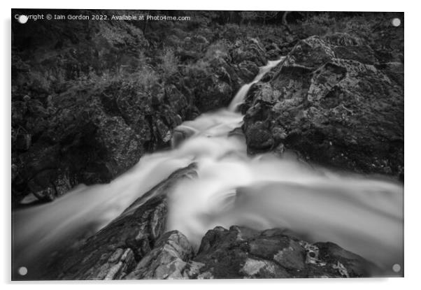 Falls of Feugh Waterfall Banchory Royal Deeside Black and White Scotland Acrylic by Iain Gordon
