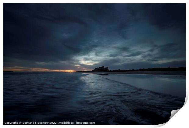 Bamburgh Castle at sunrise Print by Scotland's Scenery