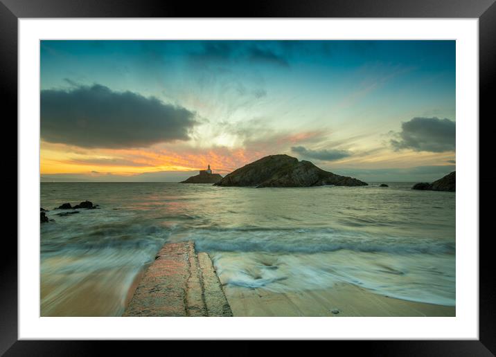 Dawn at Mumbles lighthouse Framed Mounted Print by Bryn Morgan