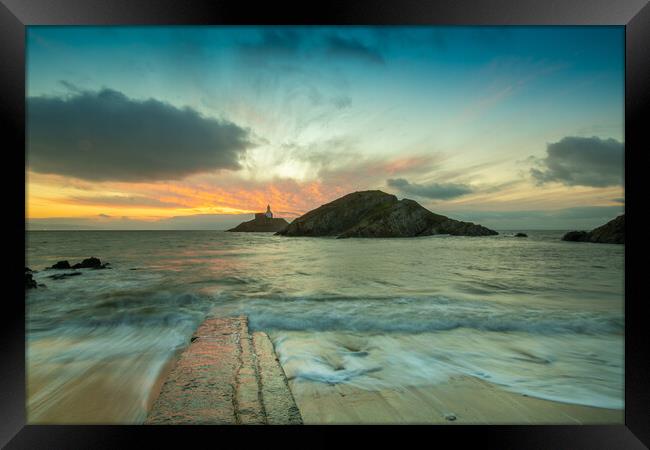 Dawn at Mumbles lighthouse Framed Print by Bryn Morgan