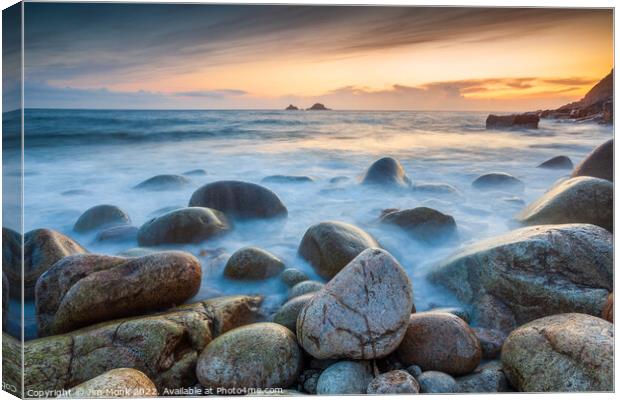 Sunset at Porth Nanven, Cornwall  Canvas Print by Jim Monk