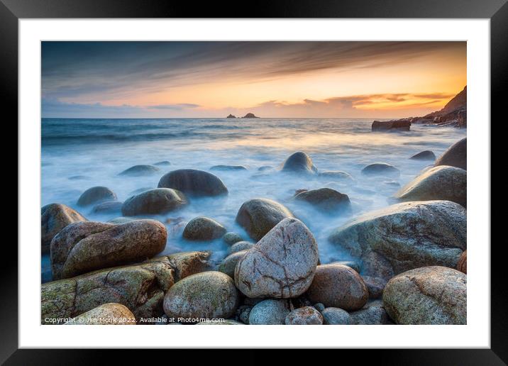 Sunset at Porth Nanven, Cornwall  Framed Mounted Print by Jim Monk