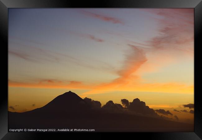 Sunset over Pico Island, Azores Framed Print by Gabor Pozsgai