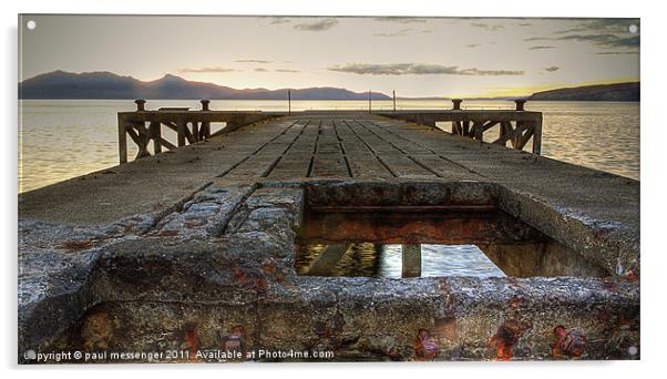 Portencross jetty Sunset Acrylic by Paul Messenger