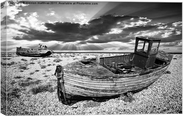 abandoned trawlers at dungeness Canvas Print by meirion matthias