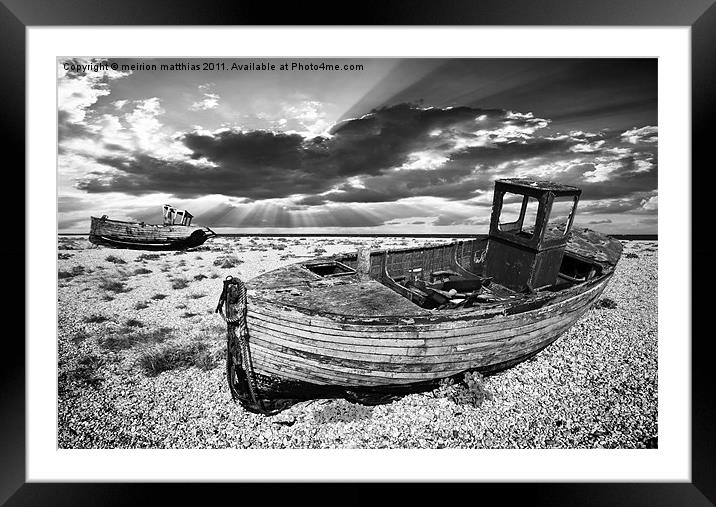 abandoned trawlers at dungeness Framed Mounted Print by meirion matthias