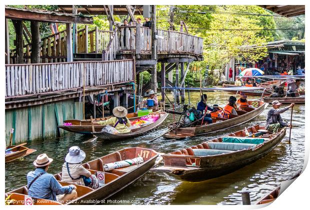 Tourist Boats, Damnoen Saduak floating market, Thailand Print by Kevin Hellon