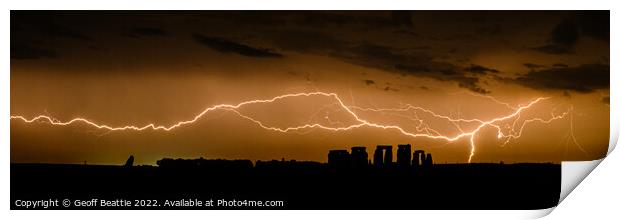Stonehenge lightning strike panoramic Print by Geoff Beattie