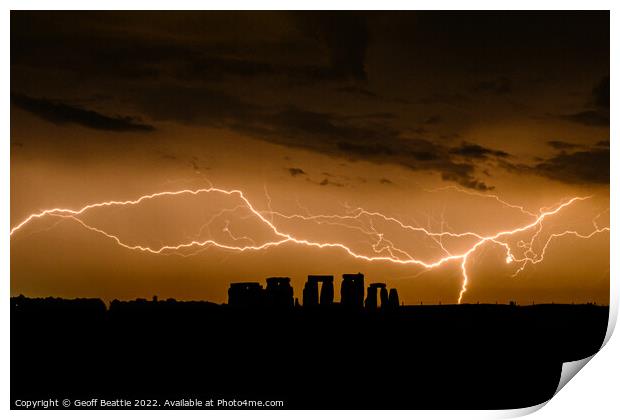 Stonehenge lightning strike Print by Geoff Beattie